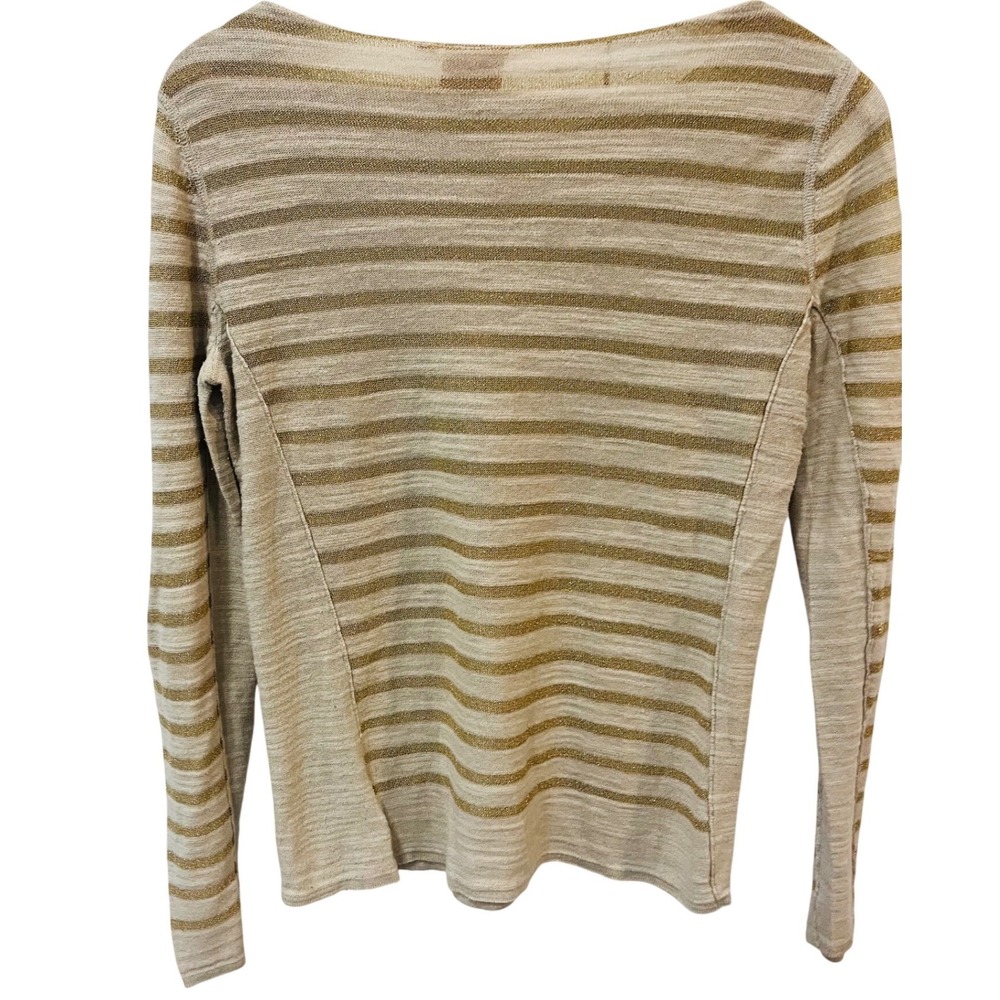 Tory‎ Burch Womens Metallic Gold Striped Knit Boat Neck Top Oatmeal Small - Picture 3 of 7